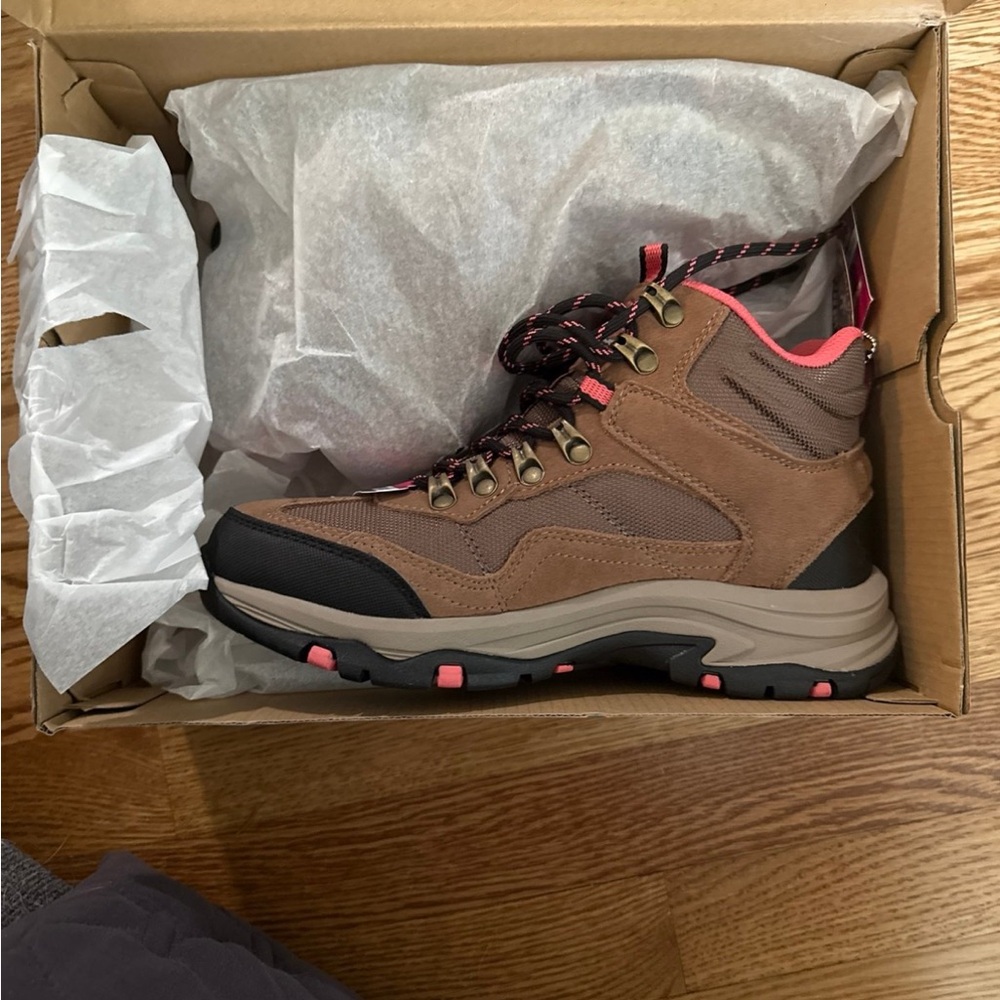 Brown and Pink Hiking Boots Skechers